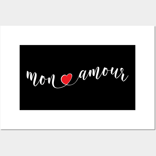 Mon Amour French White Typography With Red Heart Wall Art by Pixel On Fire